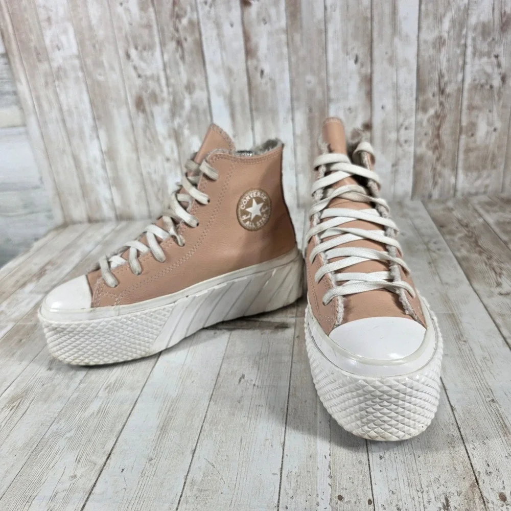Converse Platform High-Top Sneakers in Blush Pink and White - Picture 5 of 8